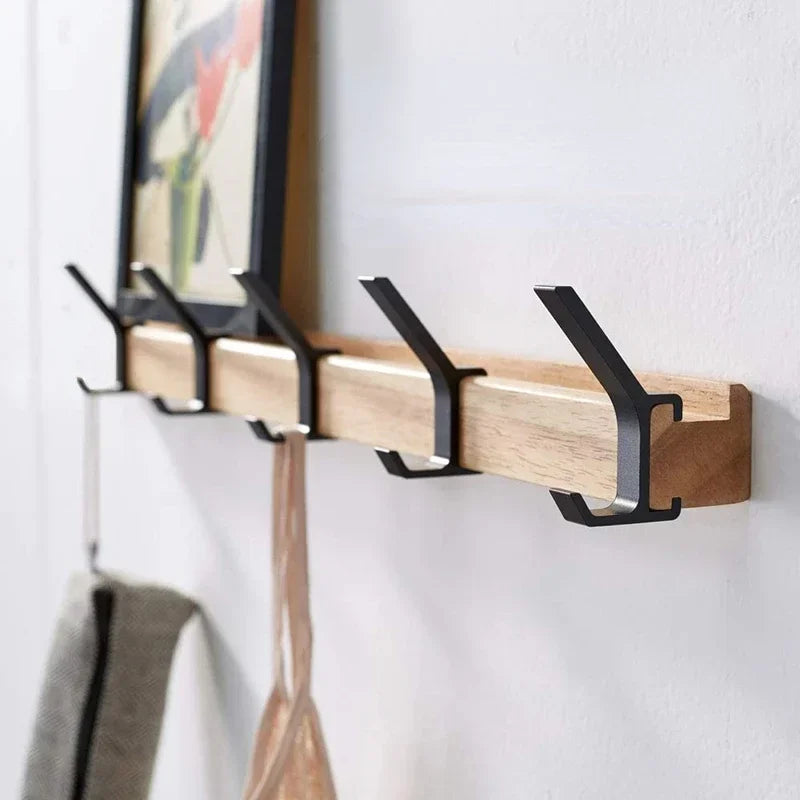 Black Wall Coat Rack | 5 Movable Hooks | Modern Rubberwood Organizer | Brick by Brick
