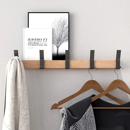 Wall Coat Rack | Black Rubberwood with 5 Movable Hooks | Modern Hallway Decor | Brick by Brick