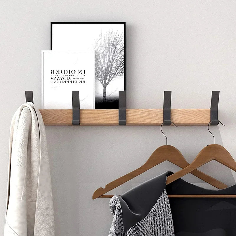 Black Wall Coat Rack | 5 Movable Hooks | Modern Rubberwood Organizer | Brick by Brick