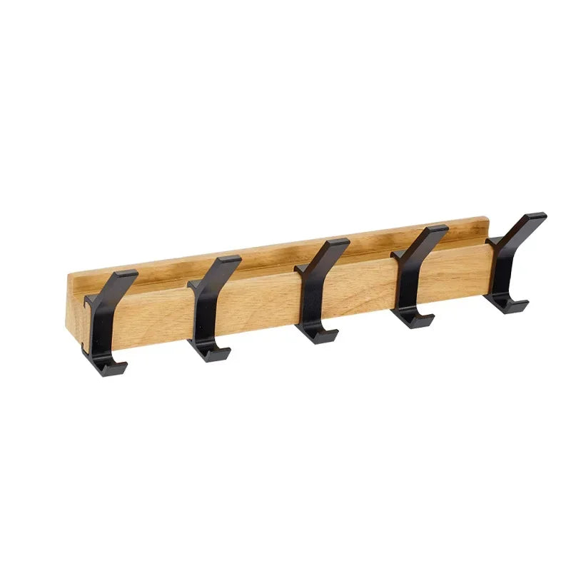 Black Wall Coat Rack | 5 Movable Hooks | Modern Rubberwood Organizer | Brick by Brick