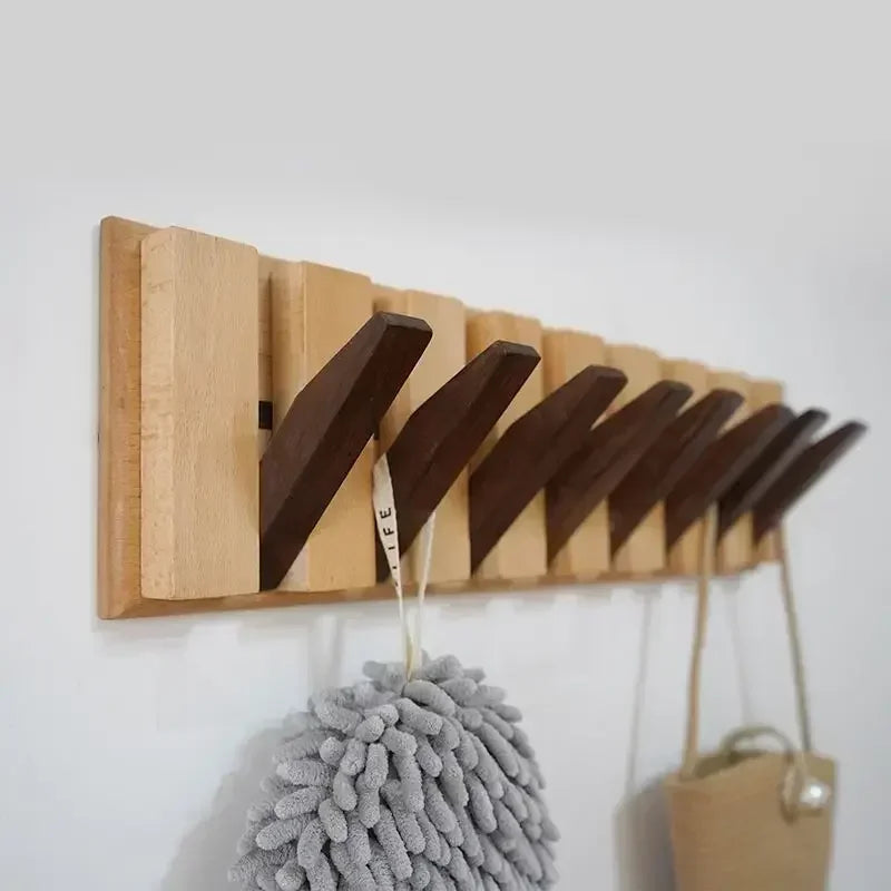 Wall-Mounted Coat Rack | Solid Wood No-Drill Organizer | Space-Saving Entryway Hooks | Brick by Brick
