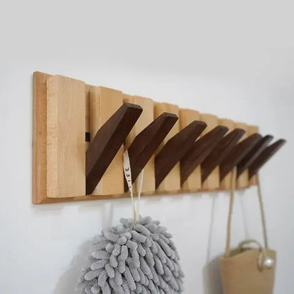 Wall-Mounted Coat Rack | Solid Wood No-Drill Organizer | Space-Saving Entryway Hooks | Brick by Brick
