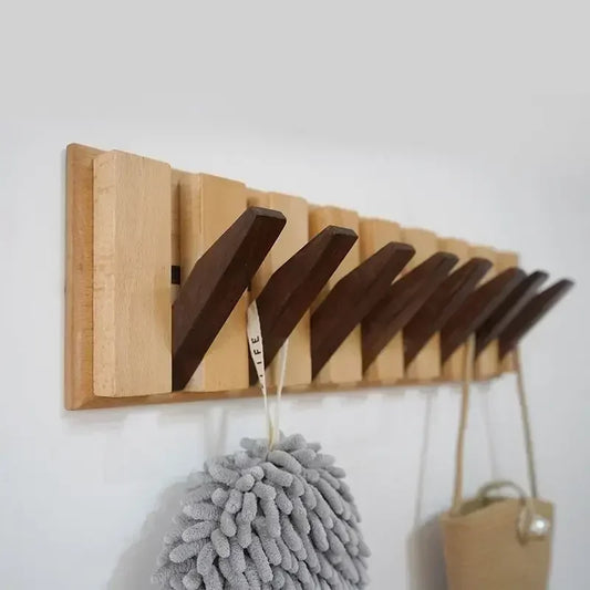 Wall-Mounted Coat Rack | Solid Wood No-Drill Organizer | Space-Saving Entryway Hooks | Brick by Brick