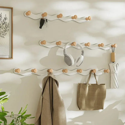 Adhesive Wall Coat Rack | Wave Design | 4–6 Hooks | ABS Plastic Black/White | Brick by Brick
