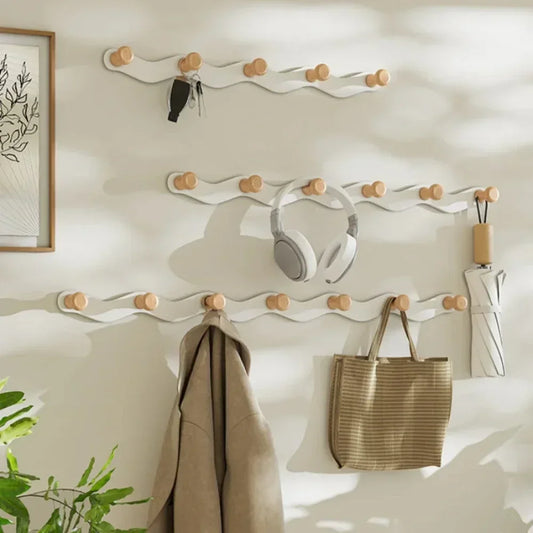 Adhesive Wall Coat Rack | Wave Design | 4–6 Hooks | ABS Plastic Black/White | Brick by Brick