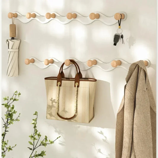 Adhesive Wall Coat Rack | Wave Design | 4–6 Hooks | ABS Plastic Black/White | Brick by Brick