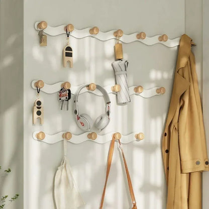 Adhesive Wall Coat Rack | Wave Design | 4–6 Hooks | ABS Plastic Black/White | Brick by Brick