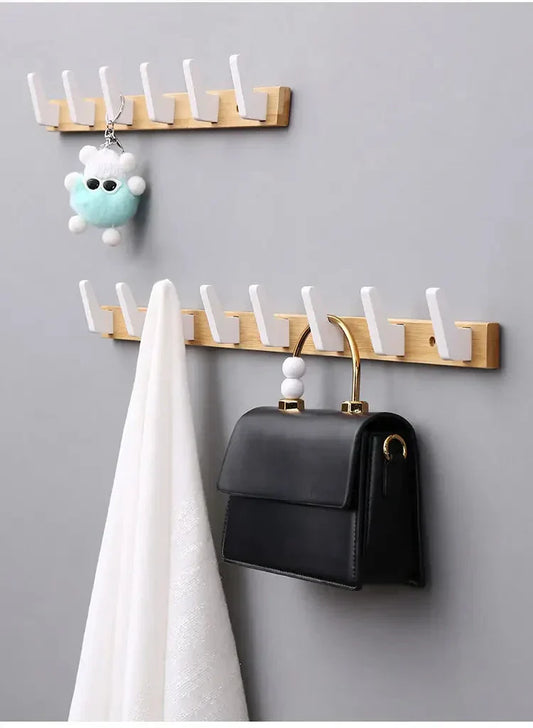 Solid Wood Wall Coat Rack | 11.42-18.11x3.35x2.17 in | 4- 5 Hooks | Natural Space-Saving Organizer | Brick by Brick