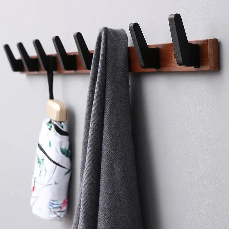 Solid Wood Wall Coat Rack | 11.42-18.11x3.35x2.17 in | 4- 5 Hooks | Natural Space-Saving Organizer | Brick by Brick