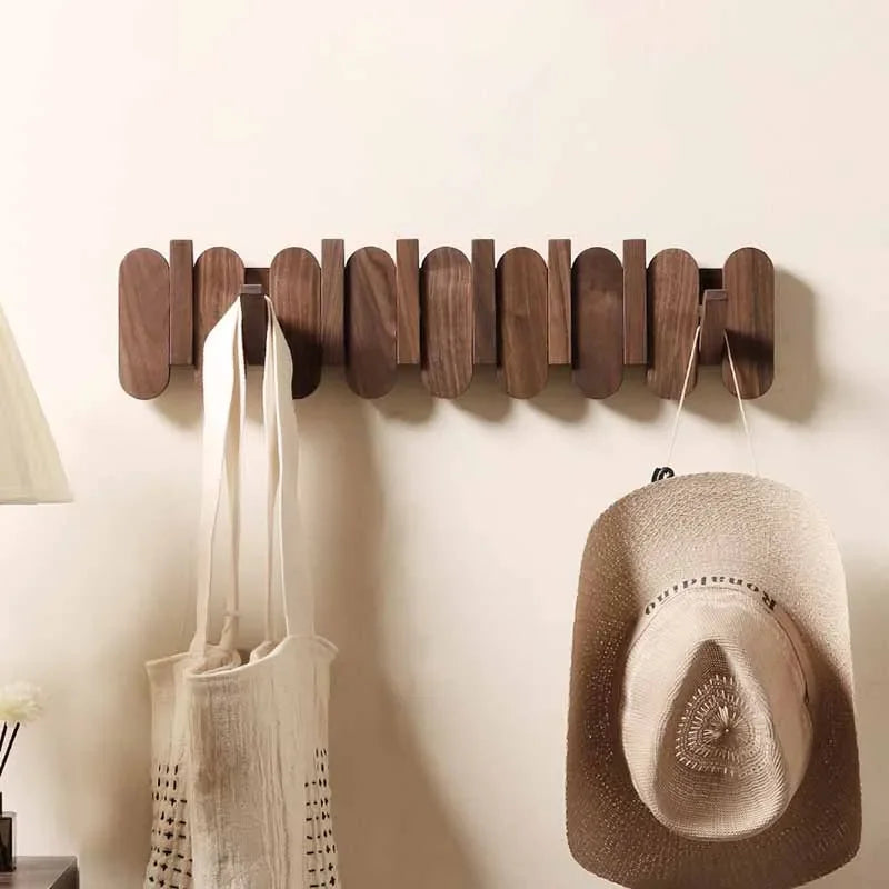 Walnut Wall Coat Rack | 3‑7 Hooks | Solid Wood | Nordic Entry Storage | Brick by Brick