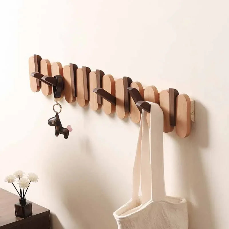 Walnut Wall Coat Rack | 9.45-19.69 x 5.12 in | Wooden Entryway Organizer | Space-Saving Storage Hooks | Brick by Brick