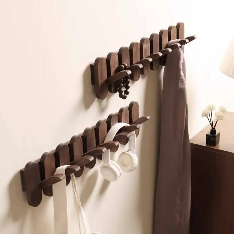 Walnut Wall Coat Rack | 3‑7 Hooks | Solid Wood | Nordic Entry Storage | Brick by Brick