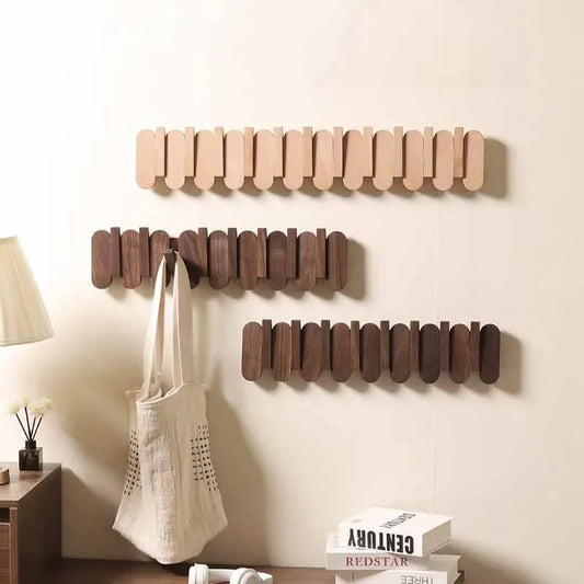 Walnut Wall Coat Rack | 9.45-19.69 x 5.12 in | Wooden Entryway Organizer | Space-Saving Storage Hooks | Brick by Brick