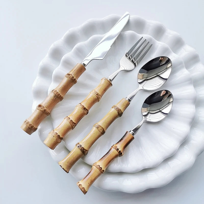 Nakuti Bamboo Cutlery Set | Elegant Dining Utensils | Stainless Steel | Perfect for Casual & Special Occasions | Brick by Brick London 0