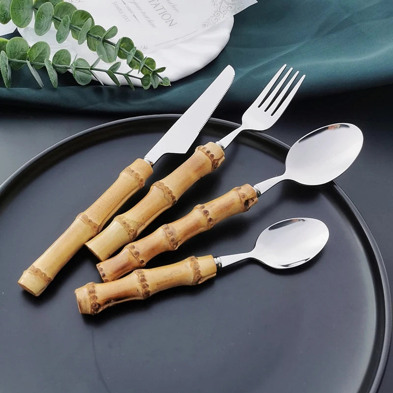 Nakuti Bamboo Cutlery Set | Elegant Dining Utensils | Stainless Steel | Perfect for Casual & Special Occasions | Brick by Brick London 3