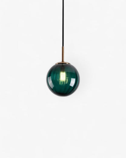 Hanging Pendant Lamp | Amber Glass Globe | Retro Modern Ceiling Light | Adjustable Cable Fixture | Brick By Brick