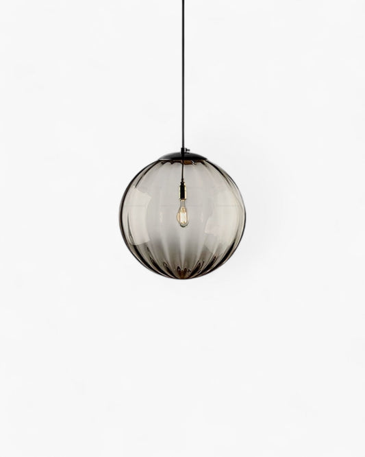 Hanging Pendant Lamp | Amber Glass Globe | Retro Modern Ceiling Light | Adjustable Cable Fixture | Brick By Brick