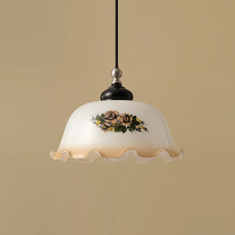 Vintage Floral Glass Pendant Light | 11 x 5.1 in | Floral Shade | Elegant Vintage Hospitality Lighting | Brick by Brick