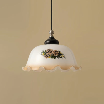 Vintage Floral Glass Pendant Light | 11 x 5.1 in | Floral Shade | Elegant Vintage Hospitality Lighting | Brick by Brick