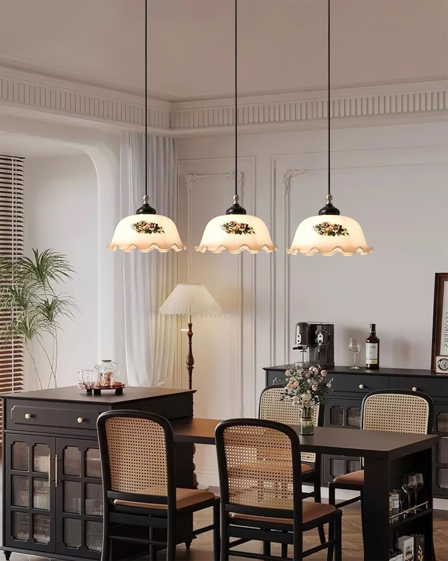 Vintage Floral Glass Pendant Light | 11 x 5.1 in | Floral Shade | Elegant Vintage Hospitality Lighting | Brick by Brick