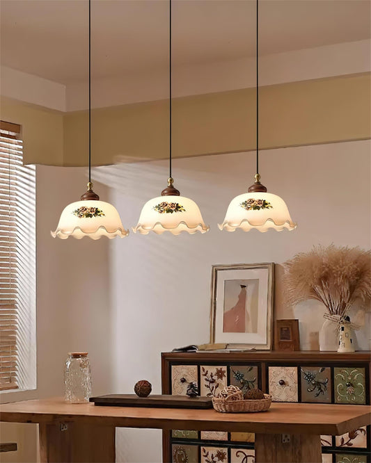 Vintage Floral Glass Pendant Light | 11 x 5.1 in | Floral Shade | Elegant Vintage Hospitality Lighting | Brick by Brick