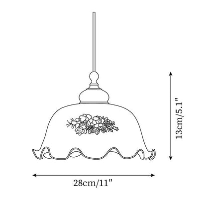 Vintage Floral Glass Pendant Light | 11 x 5.1 in | Floral Shade | Elegant Vintage Hospitality Lighting | Brick by Brick