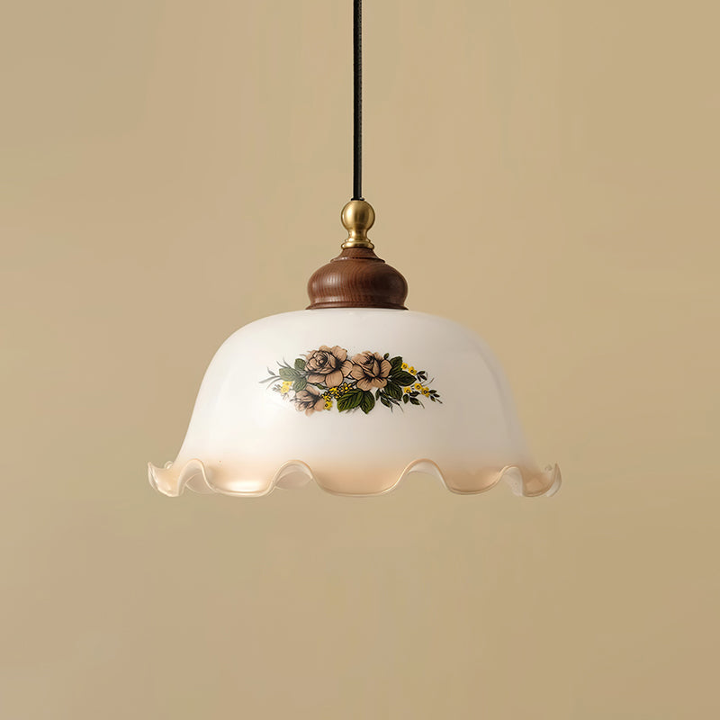 Vintage Floral Glass Pendant Light | 11 x 5.1 in | Floral Shade | Elegant Vintage Hospitality Lighting | Brick by Brick