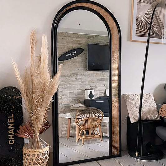 Nordan Arched Mirror Rattan Border | Elegant Home Decor | 30 x 20 Modern Design | Brick by Brick London 0