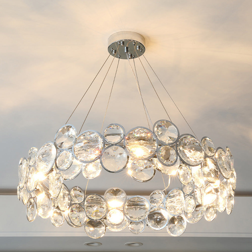 Crystal Chandelier | 22.8 in Modern Ceiling Light | Stainless Steel & Glass Artistic Lighting | Brick by Brick
