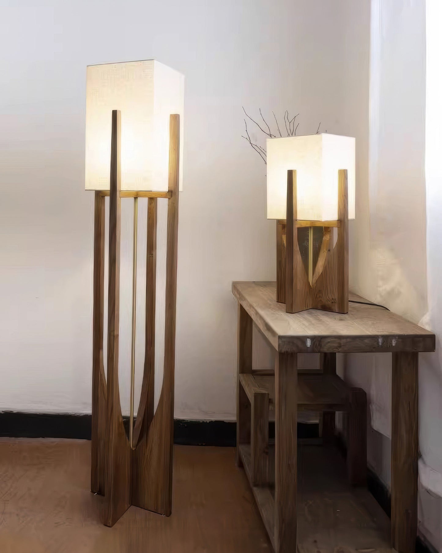 Japandi Walnut Floor Lamp |  9" x 20" or 9" x 32" | Minimalist Solid Wood | Japanese-Inspired Design | Brick by Brick
