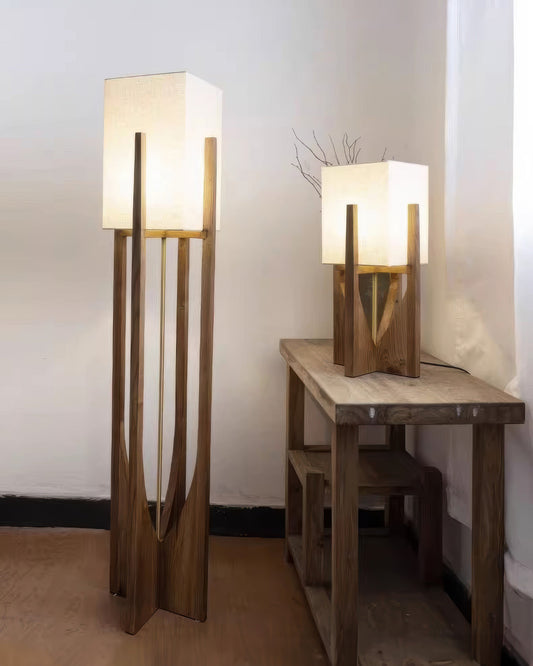 Japandi Walnut Floor Lamp |  9" x 20" or 9" x 32" | Minimalist Solid Wood | Japanese-Inspired Design | Brick by Brick