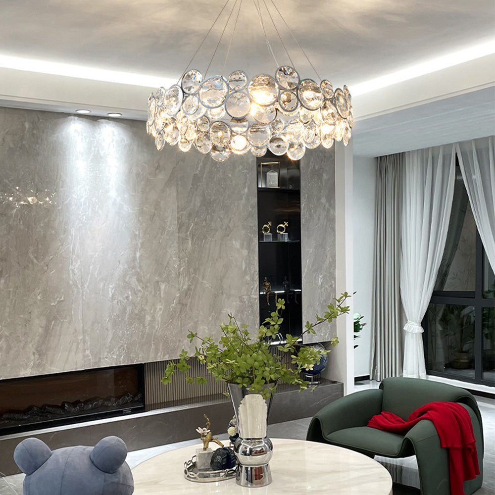 Crystal Chandelier | 22.8 in Modern Ceiling Light | Stainless Steel & Glass Artistic Lighting | Brick by Brick