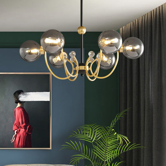 Modern Chrome Chandelier | Nordic Glass Ceiling Light | 25.6–37 x 29.5 in | Contemporary Home Lighting | Brick by Brick