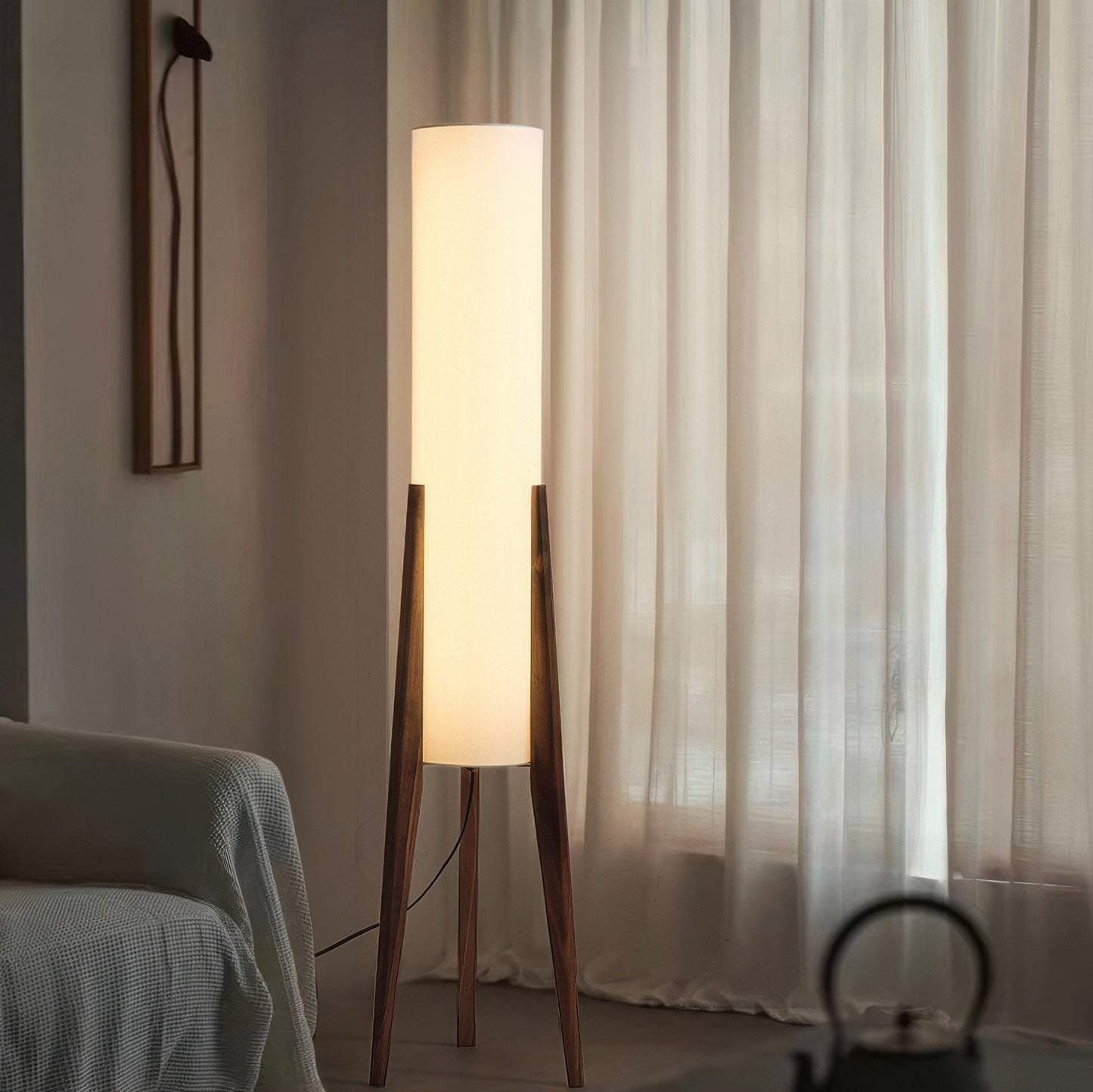 Walnut Floor Lamp | 10.2 x 49.9 in | Solid Wood Artistic Lamp | Scandinavian Design | LED E27 Socket | Brick by Brick