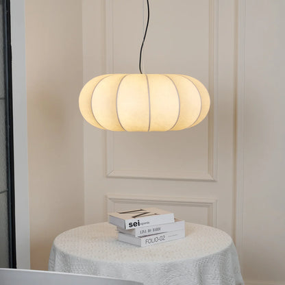 Oblate Silk & Metal Pendant Lamp | Ozawa Vintage Style | 19.7″ / 23.6″ / 31.5″ | Brick by Brick