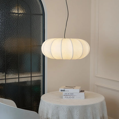 Oblate Silk & Metal Pendant Lamp | Ozawa Vintage Style | 19.7″ / 23.6″ / 31.5″ | Brick by Brick