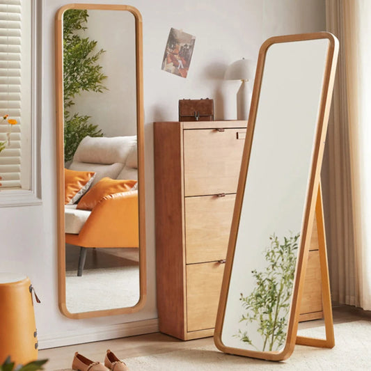 Okemia Full Length Mirror | Elegant Standing Mirror | Curved Wood Frame | Bedroom & Dressing Room Decor | Brick by Brick London 1