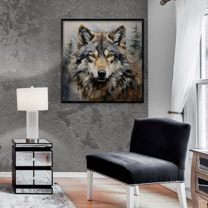 Alpha Presence | 23 - 63 in | Wolf Oil Painting | Textured Impasto Art | Square Canvas | Brick by Brick