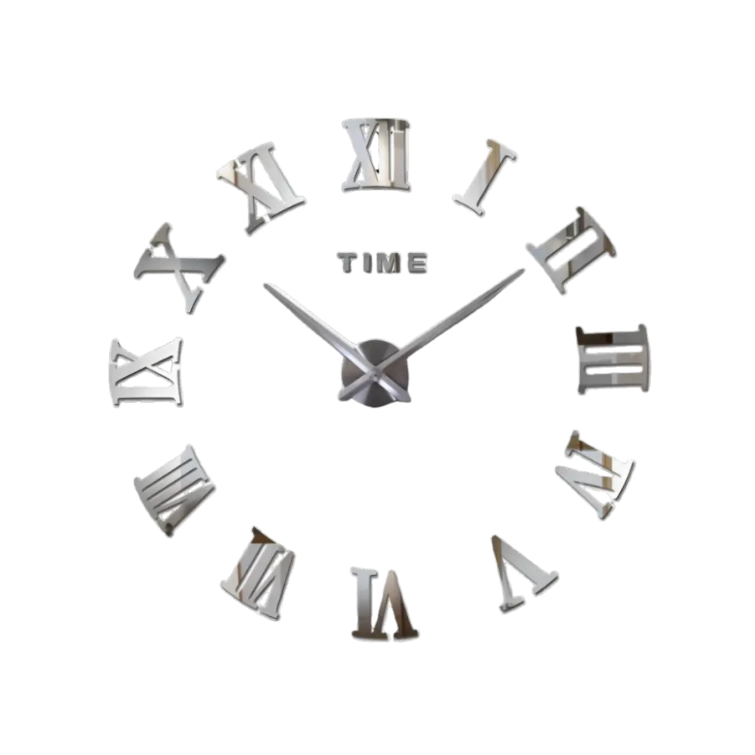 Modern Wall Clock | 19.7 - 47.2 in | Roman Numeral Silver Mirror Design | DIY Quartz Clock | Acrylic Mirror Wall Decor | Brick by Brick