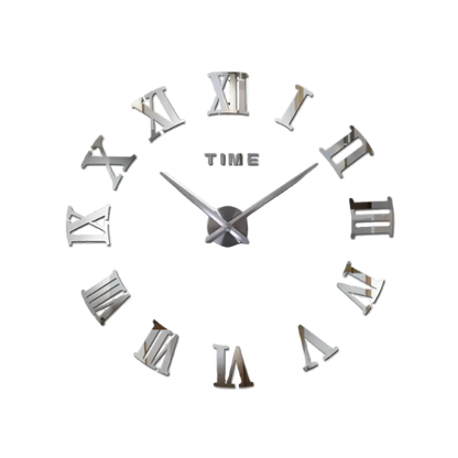 Modern Wall Clock | 19.7 - 47.2 in | Roman Numeral Silver Mirror Design | DIY Quartz Clock | Acrylic Mirror Wall Decor | Brick by Brick