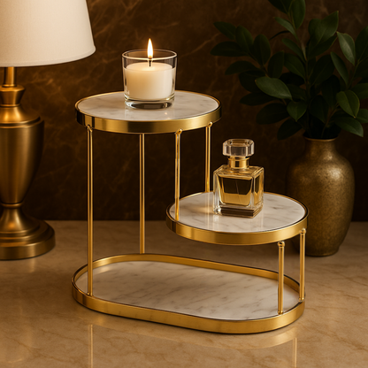 Luxury Marble Tiered Tray | Oval Base | Gold-Finish | Decorative & Serving | Brick by Brick