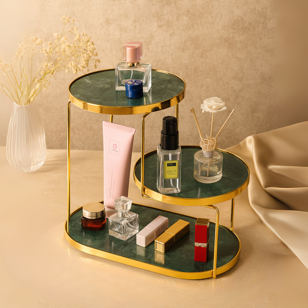 Luxury Marble Tiered Tray | Oval Base | Gold-Finish | Decorative & Serving | Brick by Brick