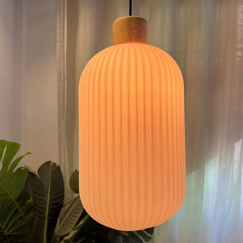 Wood & Glass Pendant Light | 7.9 in or 11.8 in | Modern Wood Glass Cylinder | Brick by Brick
