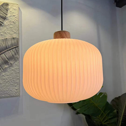 Wood & Glass Pendant Light | 7.9 in or 11.8 in | Modern Wood Glass Cylinder | Brick by Brick