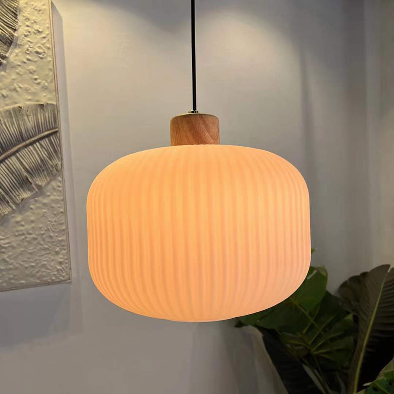 Wood & Glass Pendant Light | 7.9 in or 11.8 in | Modern Wood Glass Cylinder | Brick by Brick