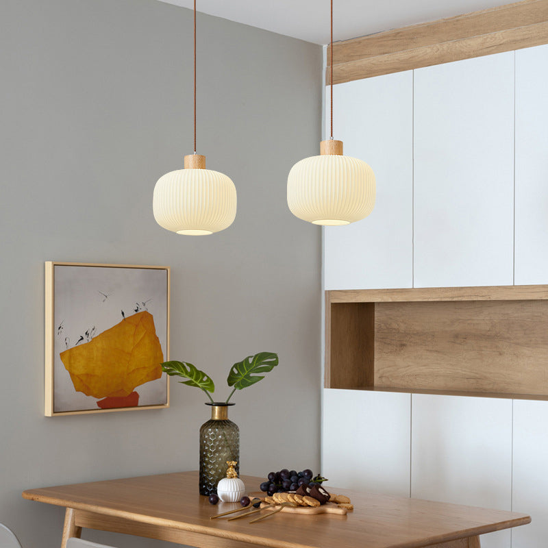Wood & Glass Pendant Light | 7.9 in or 11.8 in | Modern Wood Glass Cylinder | Brick by Brick