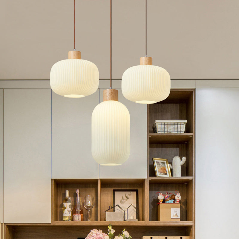 Wood & Glass Pendant Light | 7.9 in or 11.8 in | Modern Wood Glass Cylinder | Brick by Brick