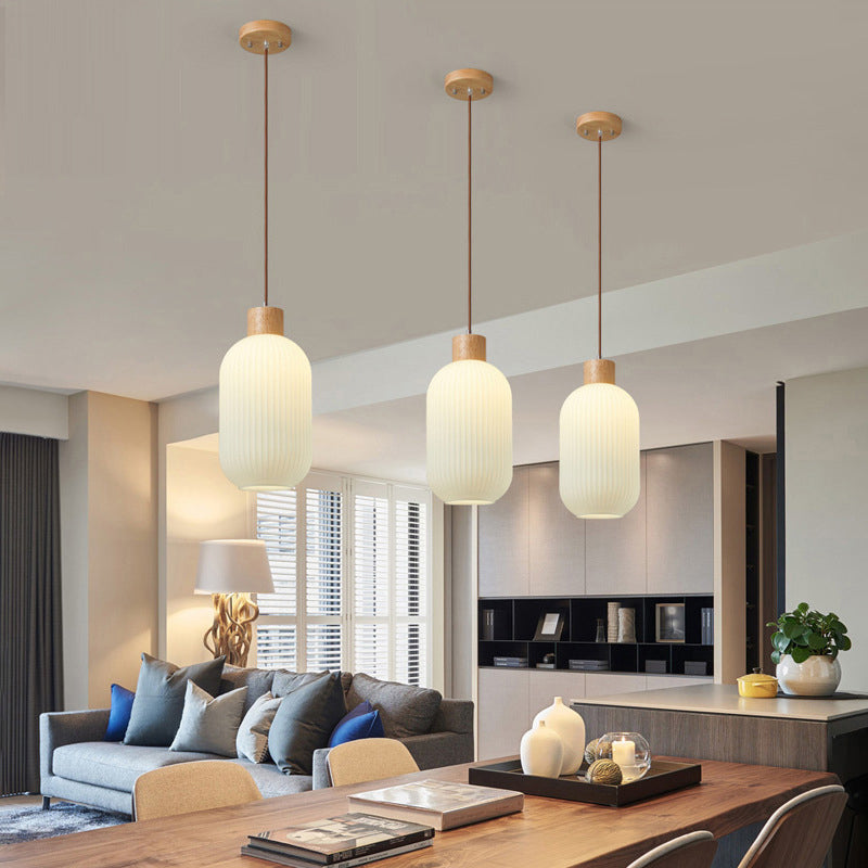 Wood & Glass Pendant Light | 7.9 in or 11.8 in | Modern Wood Glass Cylinder | Brick by Brick