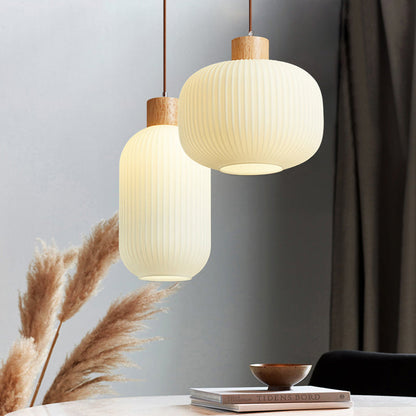 Wood & Glass Pendant Light | 7.9 in or 11.8 in | Modern Wood Glass Cylinder | Brick by Brick
