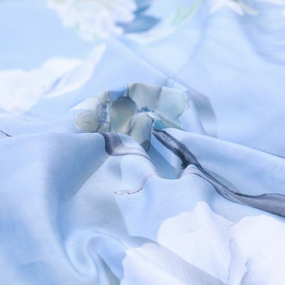 Egyptian Cotton Bedding Set | 78.7 - 90.6 in | Blue Floral Peacock Pattern | Soft Breathable 4-Piece Duvet Cover Set | Brick by Brick